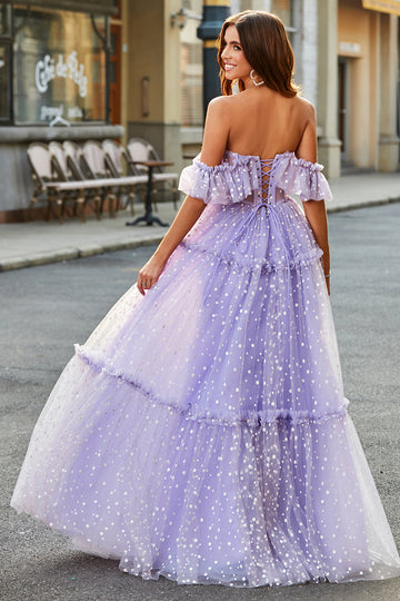 Off The Shoulder Lilac Corset A-Line Long Formal Dress